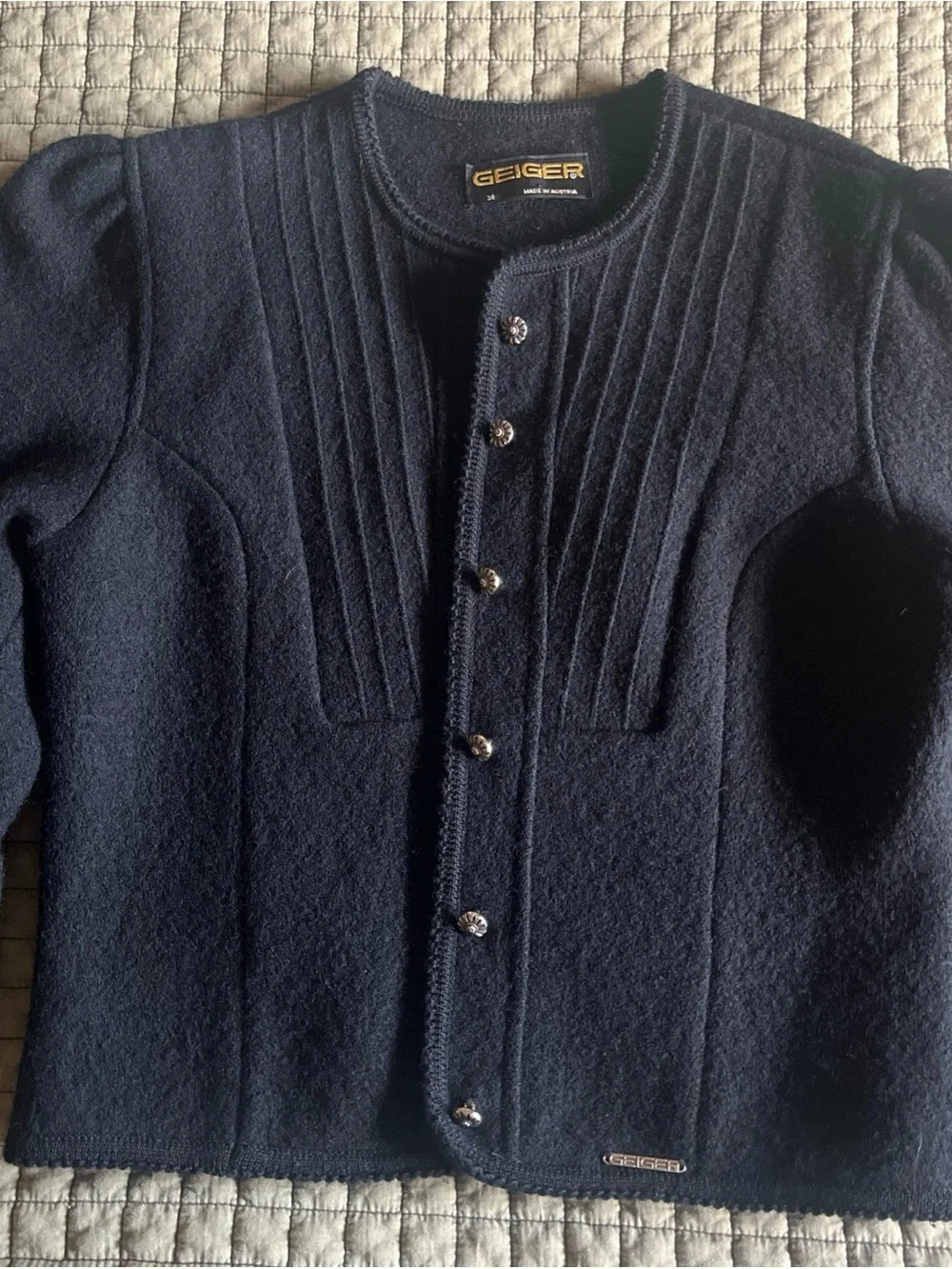 GEIGER Black 100% Pure Wool Cropped Preppy Style Jacket Sz 6
